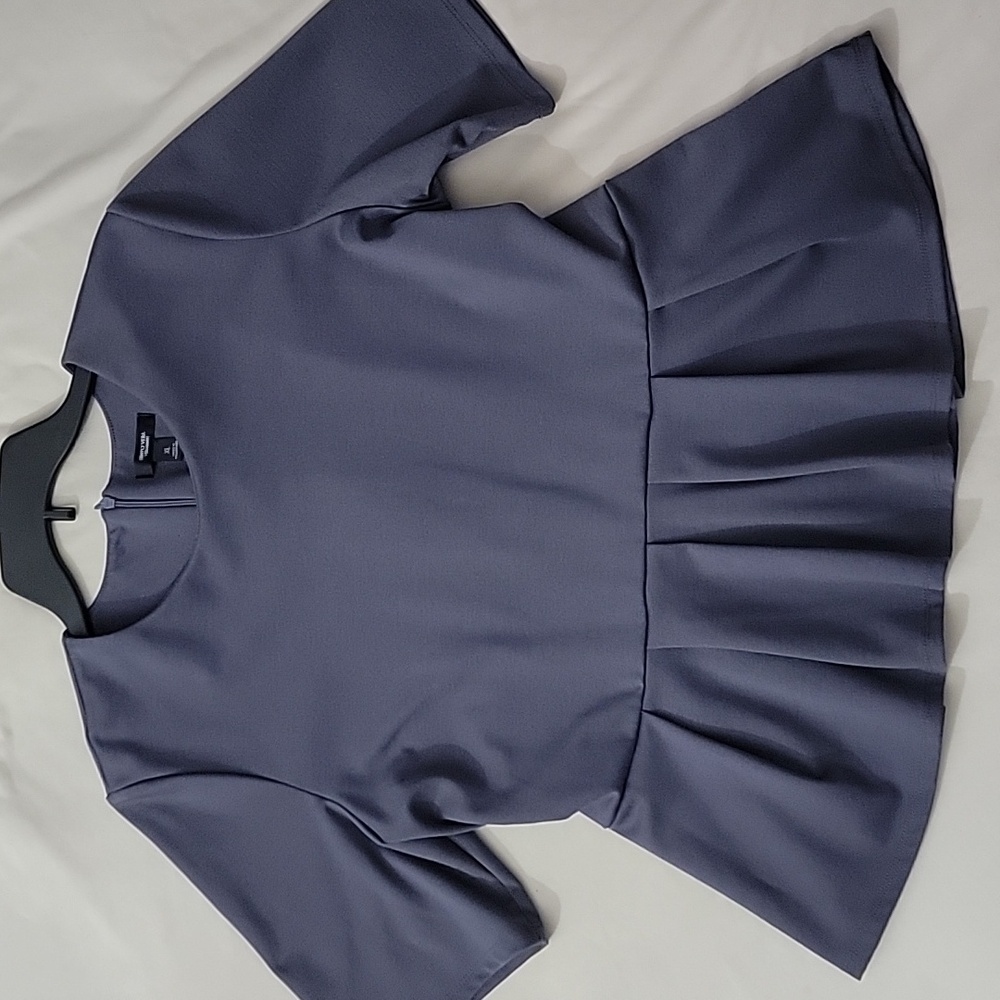 NWOT Simply Vera Vera Wang Blue Gray Elbow Sleeve Peplum Top XL